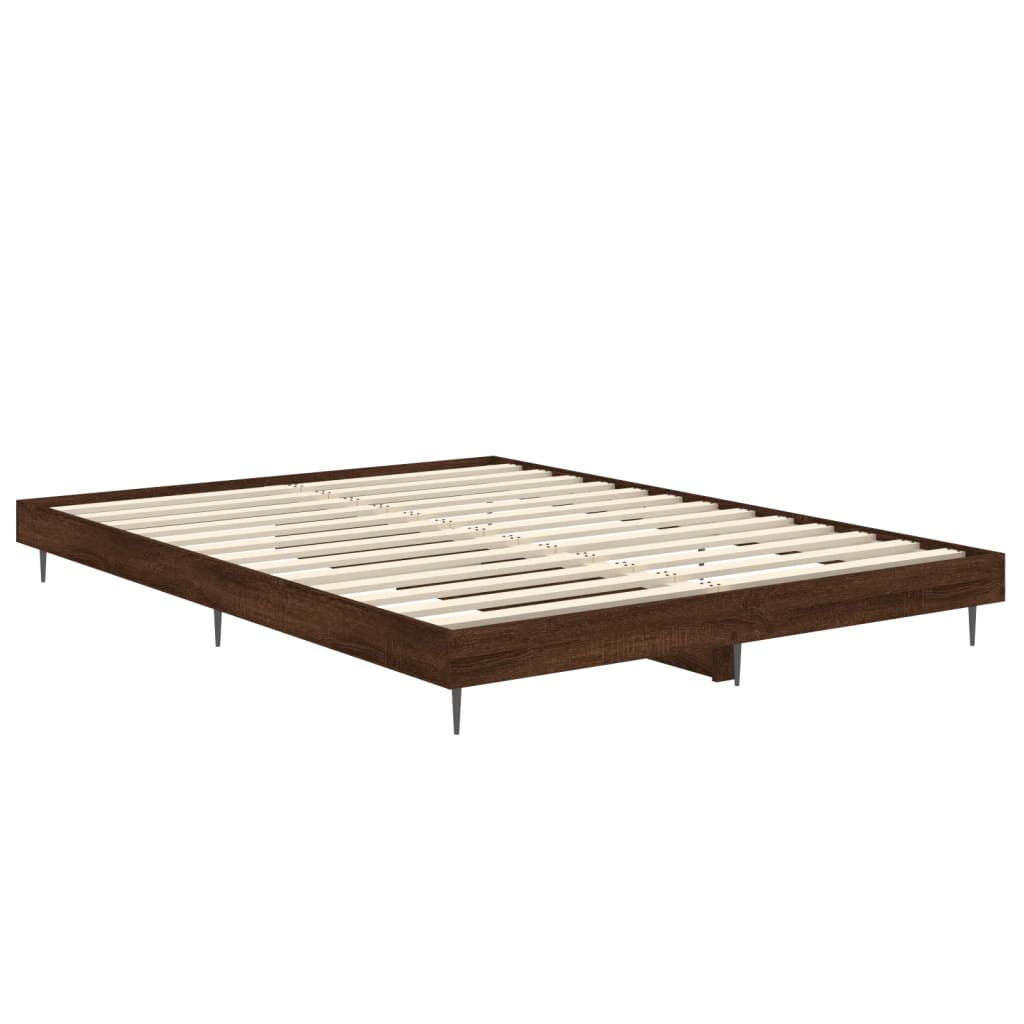 Bed Frame without Mattress Brown Oak 135x190 cm Double Engineered Wood