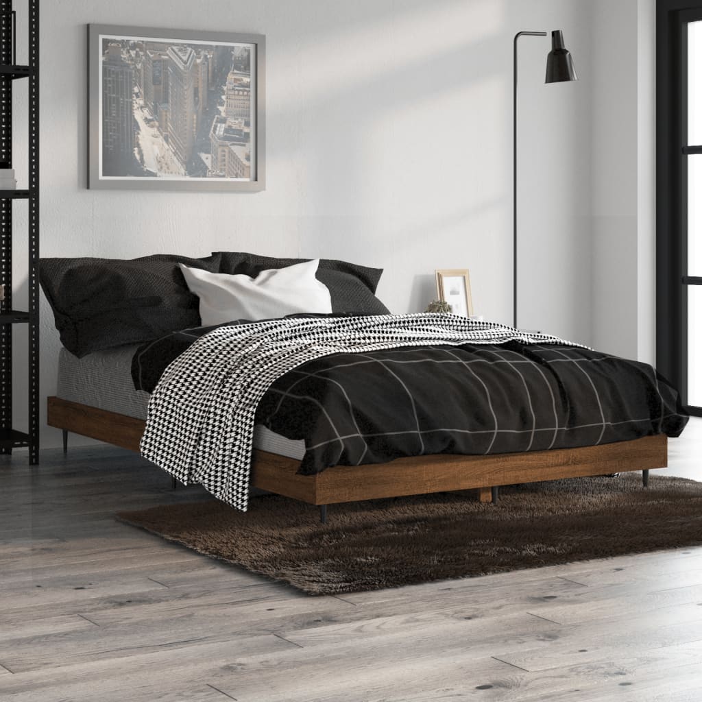 Bed Frame without Mattress Brown Oak 120x190 cm Small Double Engineered Wood