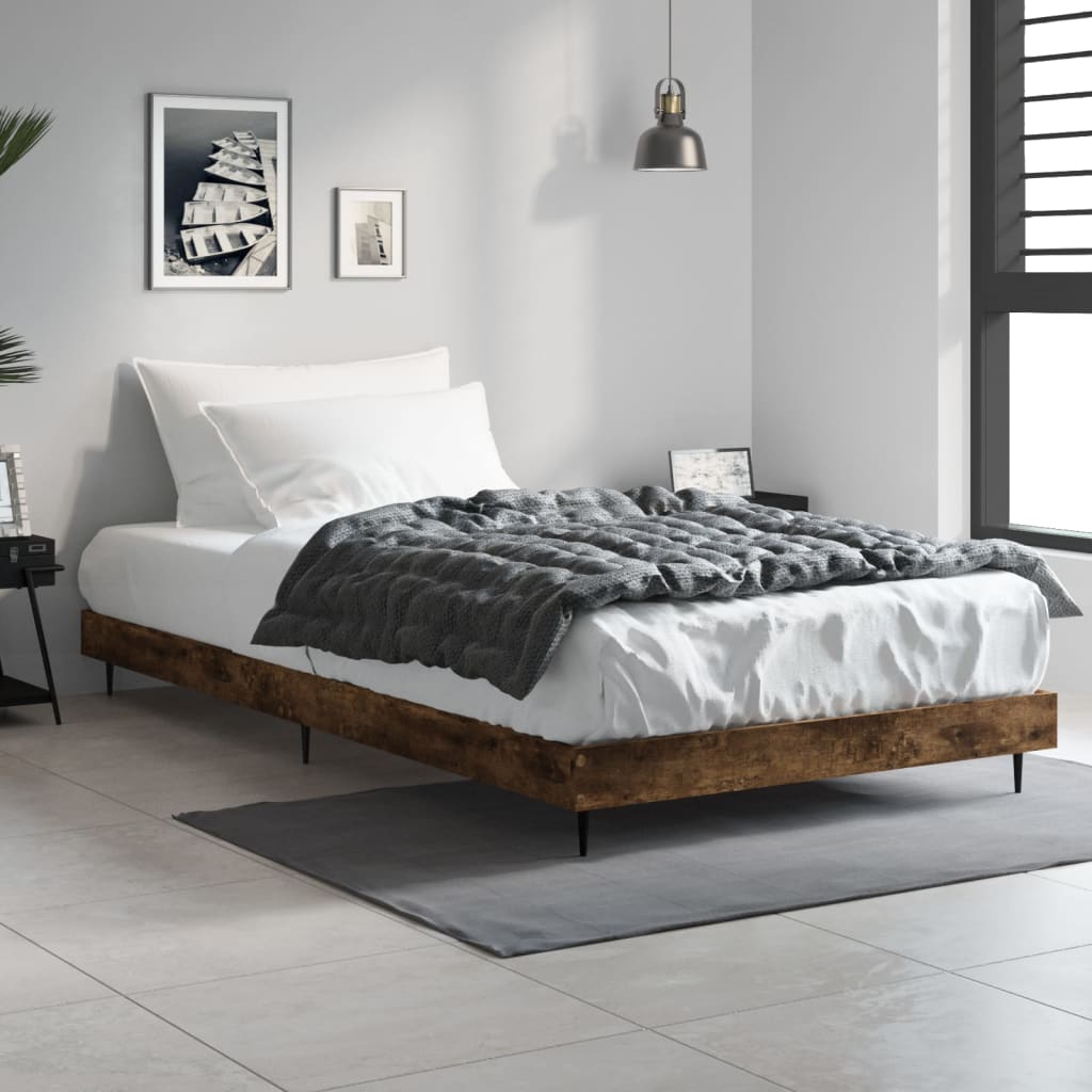 Bed Frame without Mattress Smoked Oak 90x190 cm Single Engineered Wood