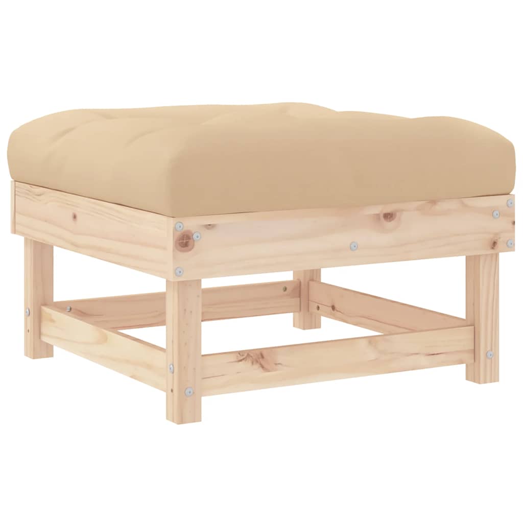 Garden Footstool with Cushion Solid Wood Pine