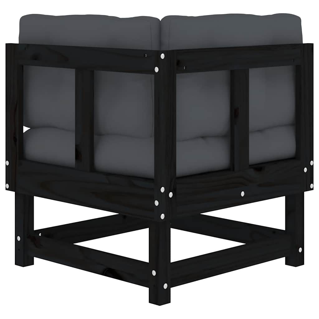 Corner Sofas with Cushions 2 pcs Black Solid Wood Pine