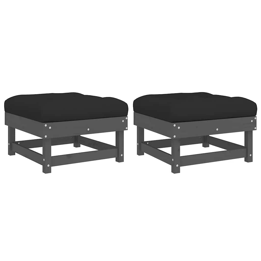 Garden Footstools with Cushions 2pcs Grey Solid Wood Pine