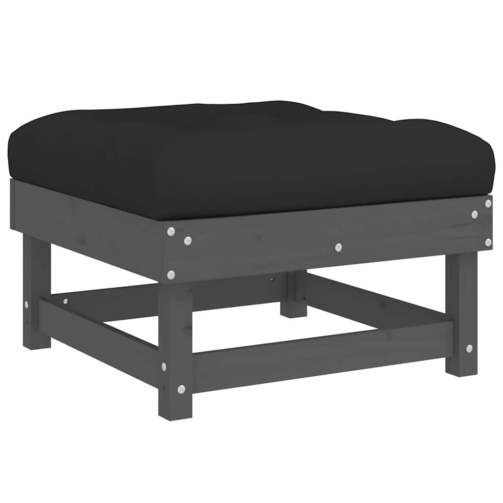 Garden Footstools with Cushions 2pcs Grey Solid Wood Pine