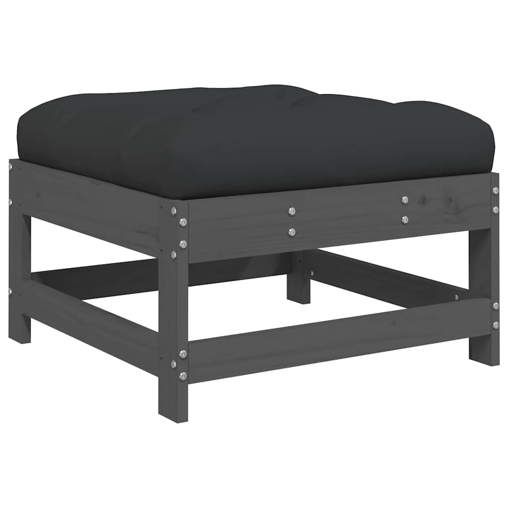 Garden Footstool with Cushion Grey Solid Wood Pine