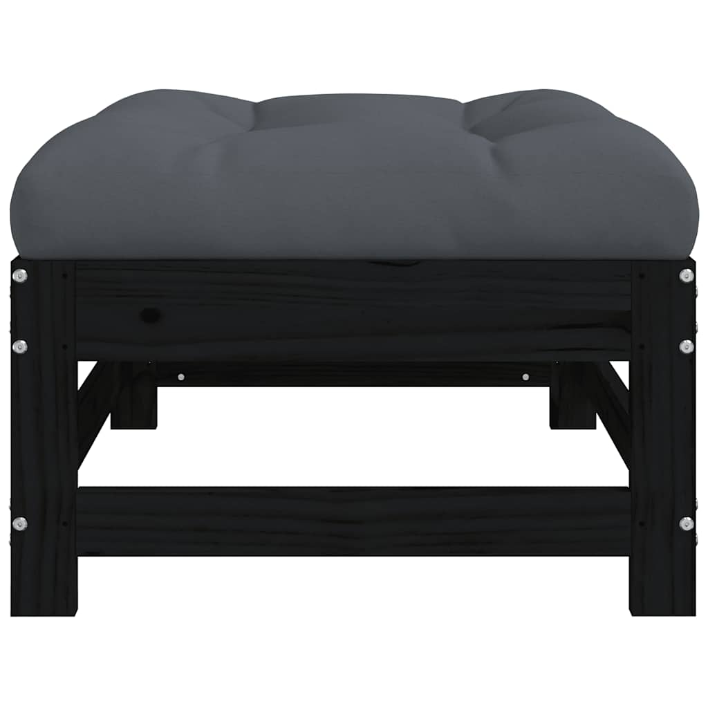 Garden Footstool with Cushion Black Solid Wood Pine