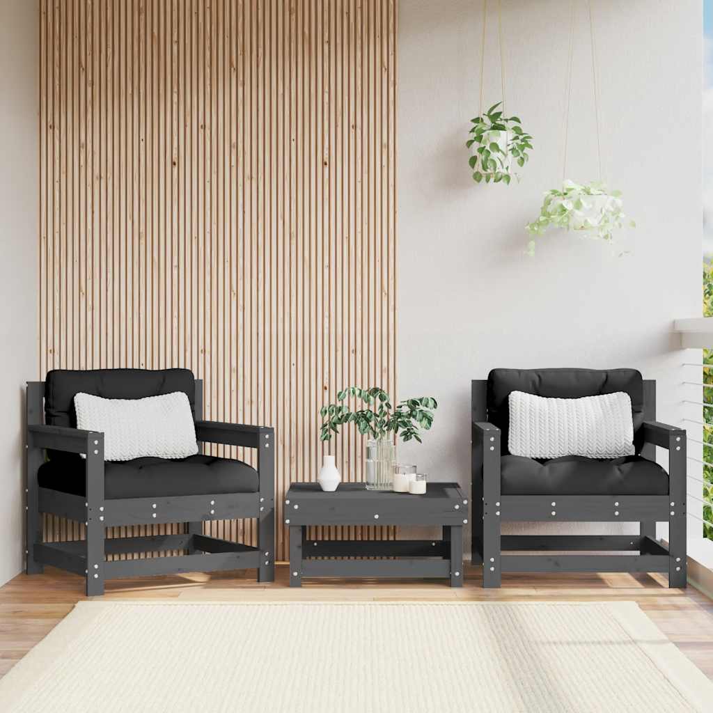 Garden Chairs with Cushions 2 pcs Grey Solid Wood Pine