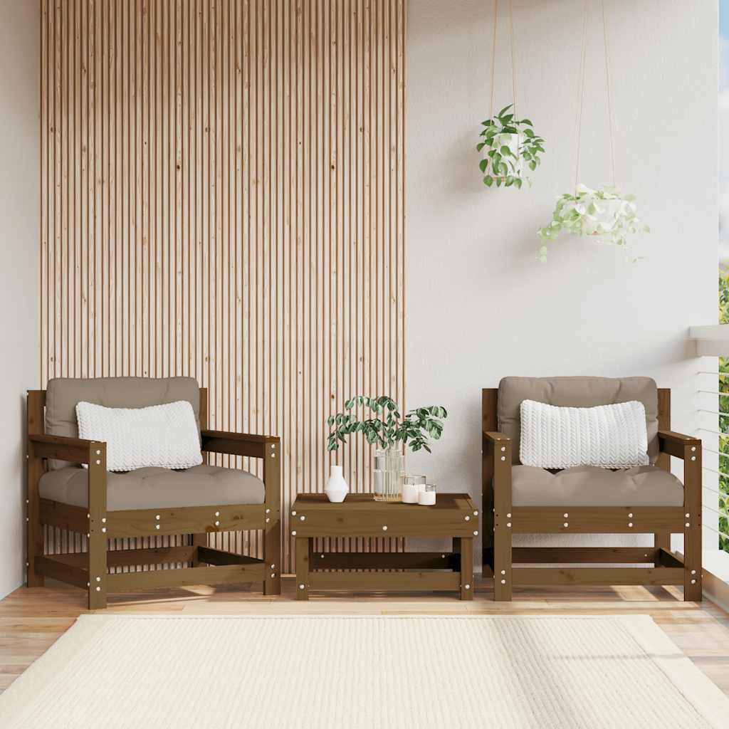 Garden Chairs with Cushions 2 pcs Honey Brown Solid Wood Pine