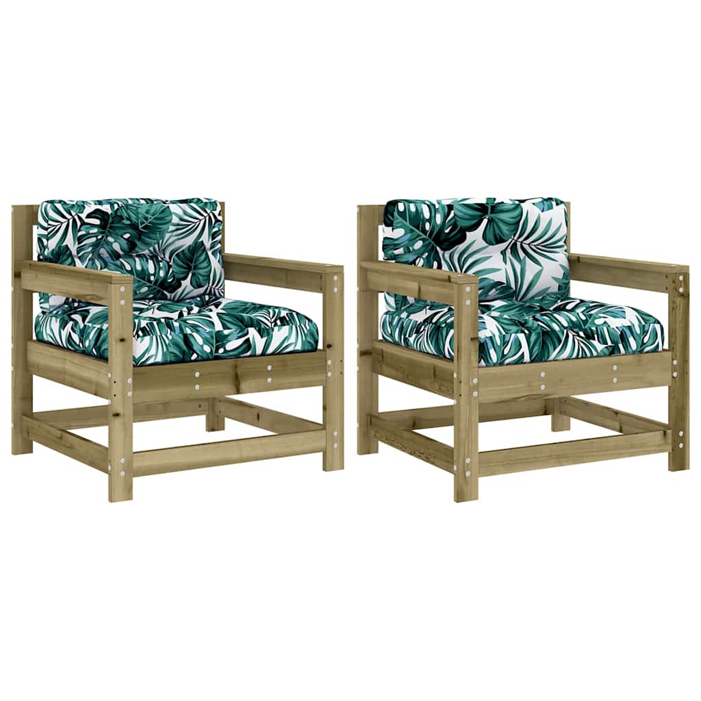 Garden Chairs with Cushions 2 pcs Impregnated Wood Pine