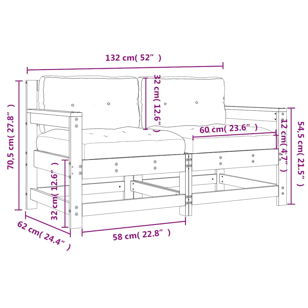 Garden Chairs with Cushions 2 pcs Grey Solid Wood Pine