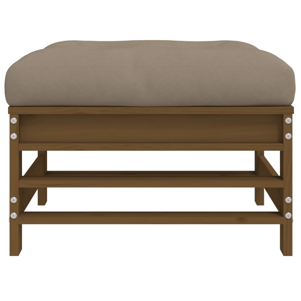 Garden Footstool with Cushion Honey Brown Solid Wood Pine