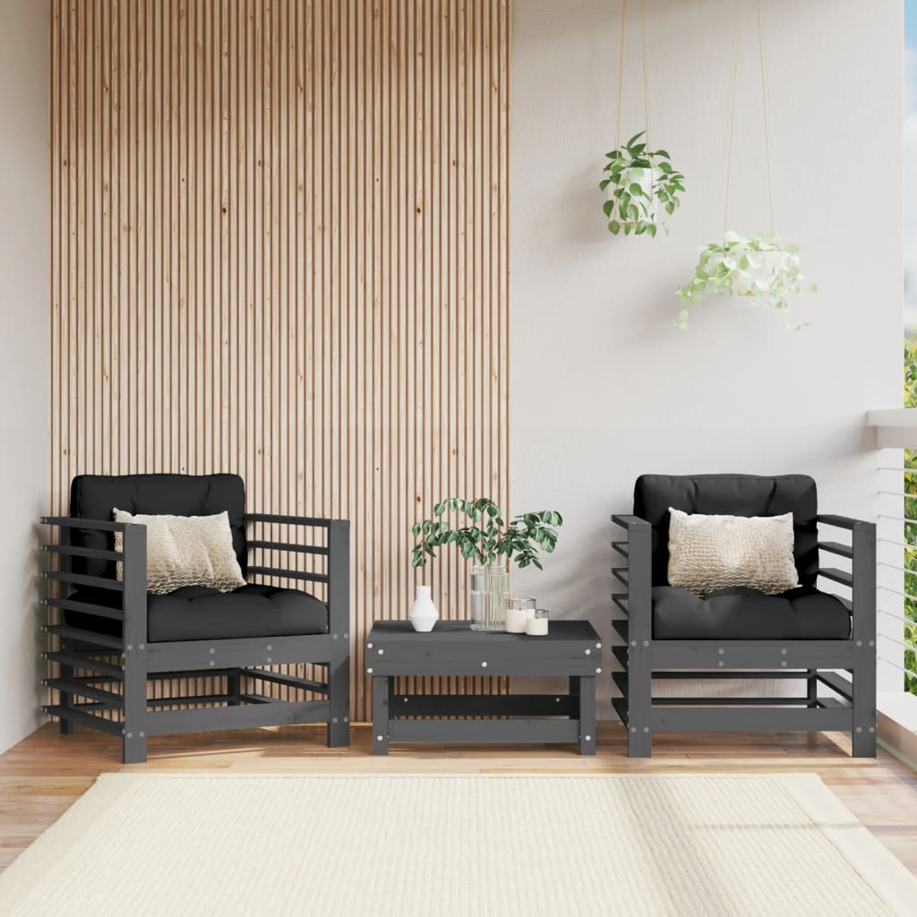 Garden Chairs with Cushions 2 pcs Grey Solid Wood Pine