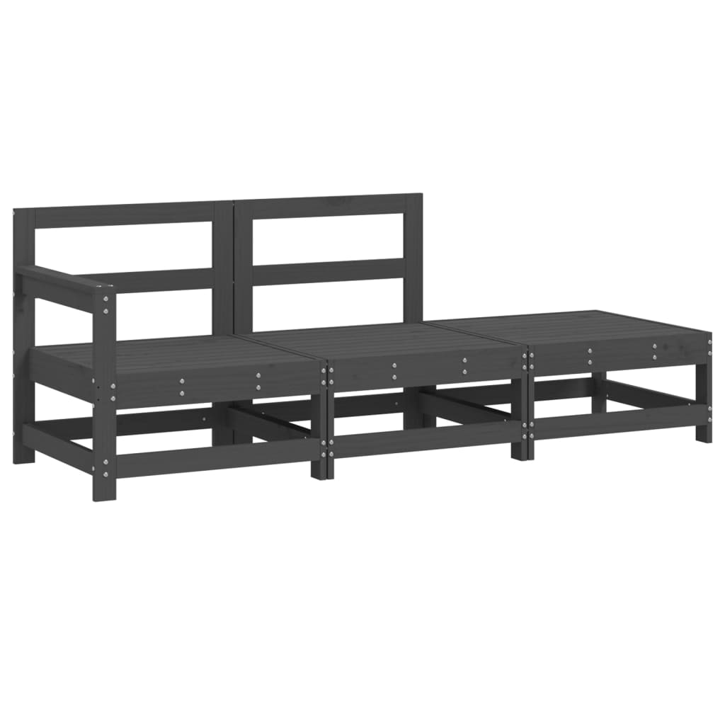 3 Piece Garden Lounge Set Grey Solid Wood Pine