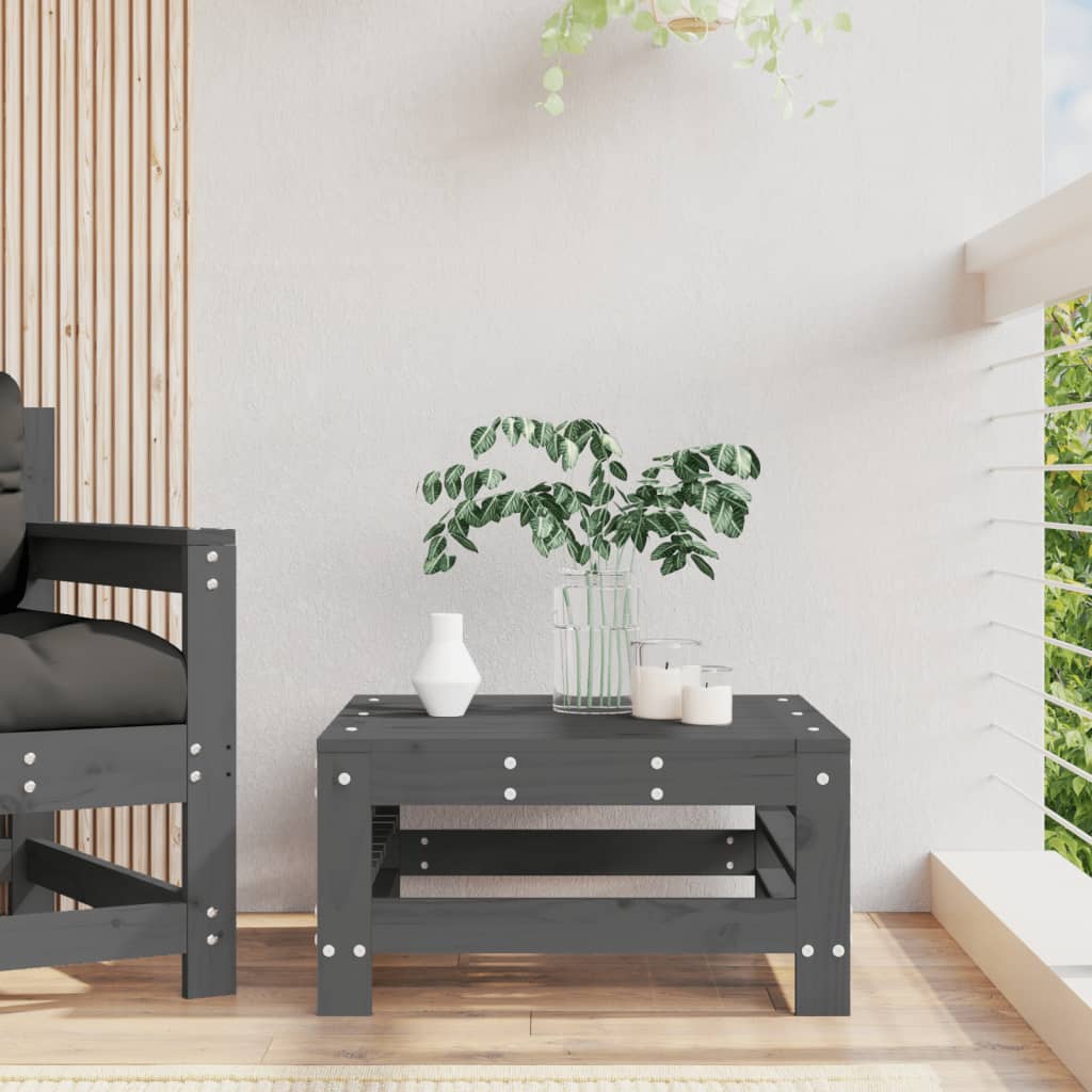 Garden Footstool Grey Solid Wood Pine