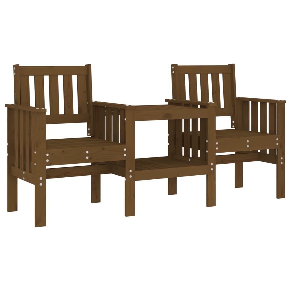 Garden Bench with Table 2-Seater Honey Brown Solid Wood Pine