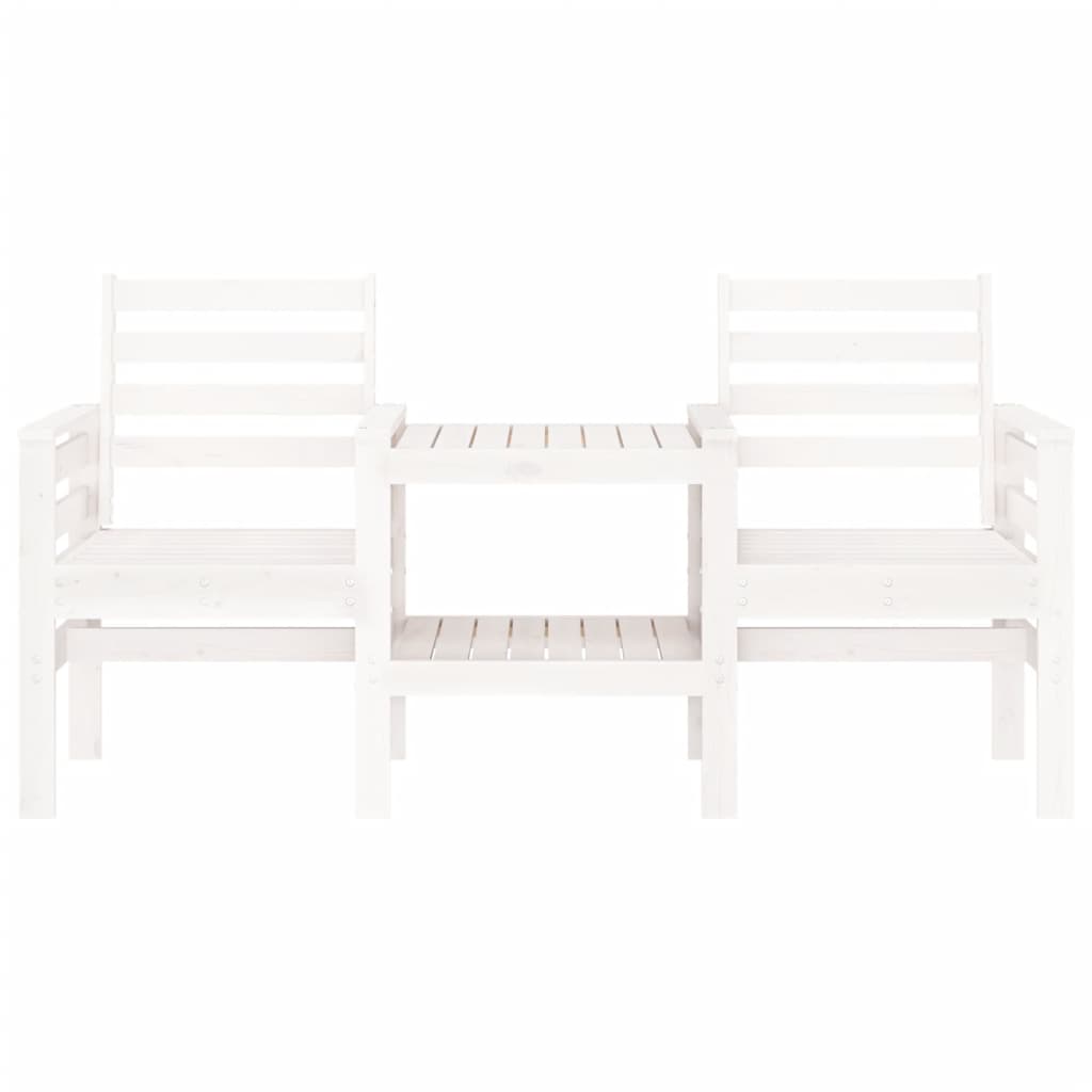 Garden Bench with Table 2-Seater White Solid Wood Pine