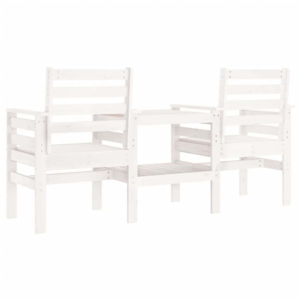 Garden Bench with Table 2-Seater White Solid Wood Pine