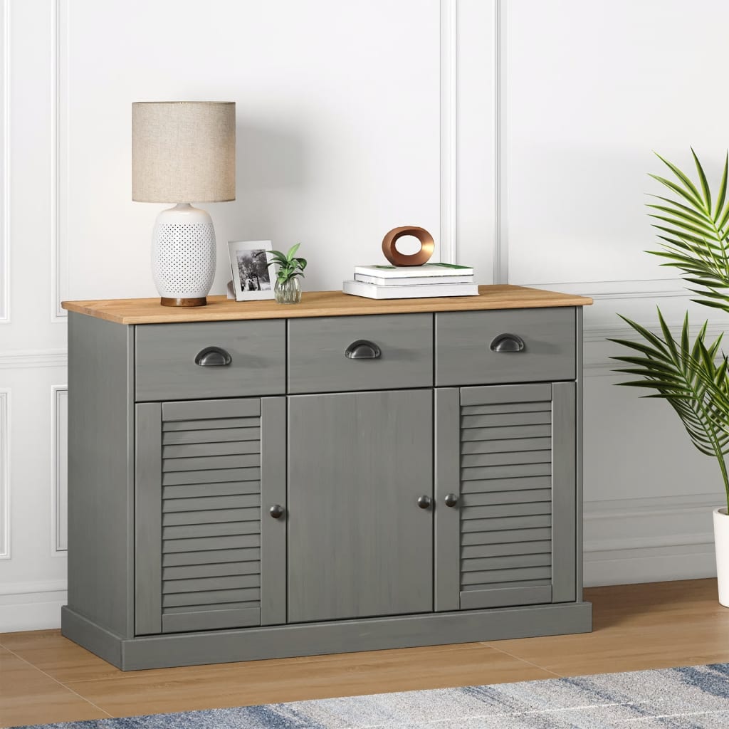 Sideboard with Drawers VIGO 113x40x75 cm Grey Solid Wood Pine