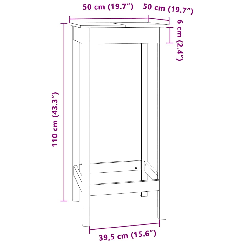 Bar Table White 50x50x110 cm Solid Wood Pine
