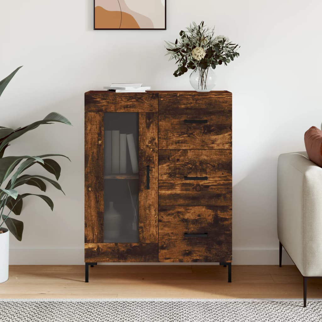 Sideboard Smoked Oak 69.5x34x90 cm Engineered Wood