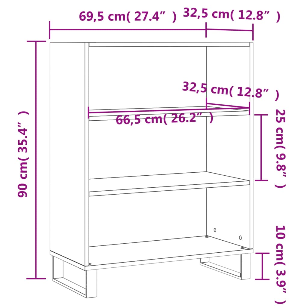 Shelf Cabinet White 69.5x32.5x90 cm Engineered Wood