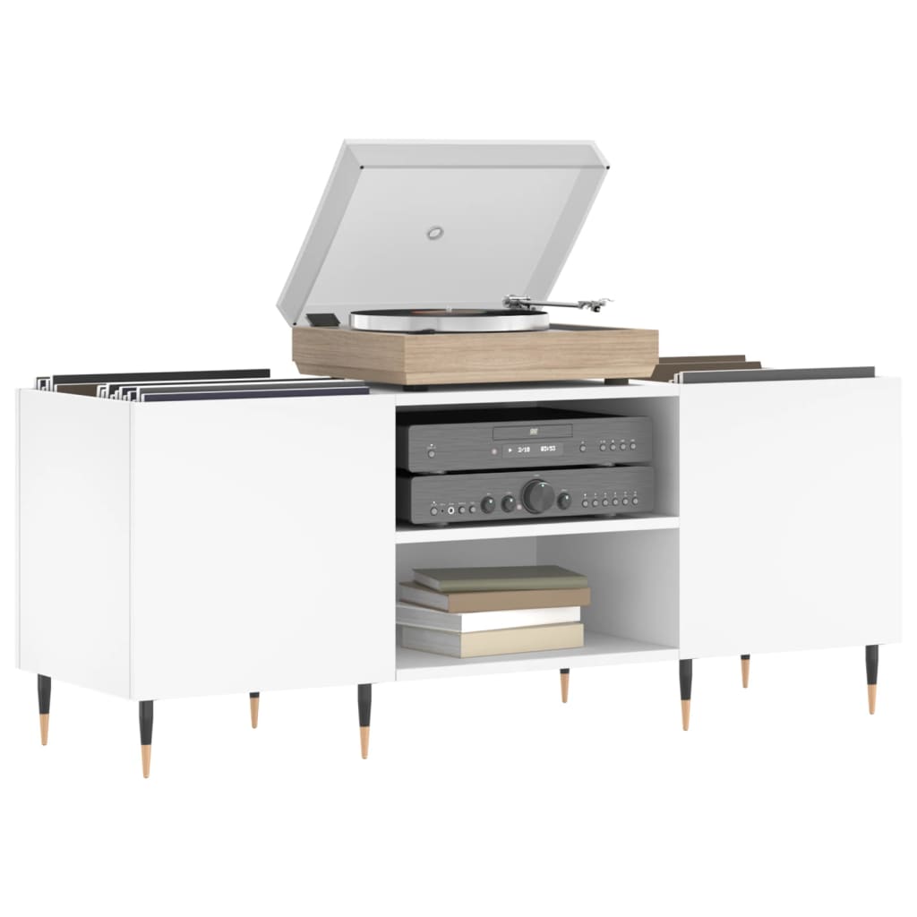 Record Cabinet White 121x38x48 cm Engineered Wood