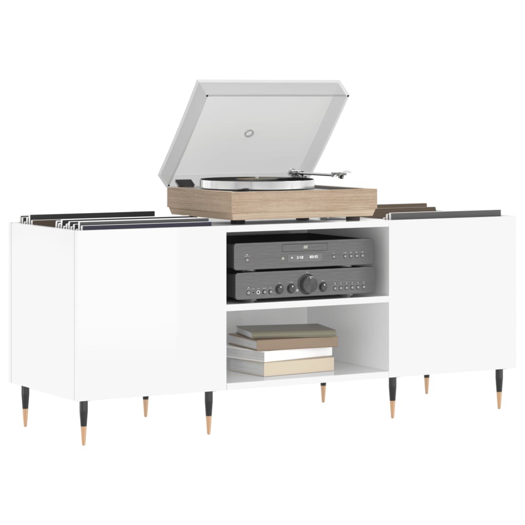 Record Cabinet High Gloss White 121x38x48 cm Engineered Wood