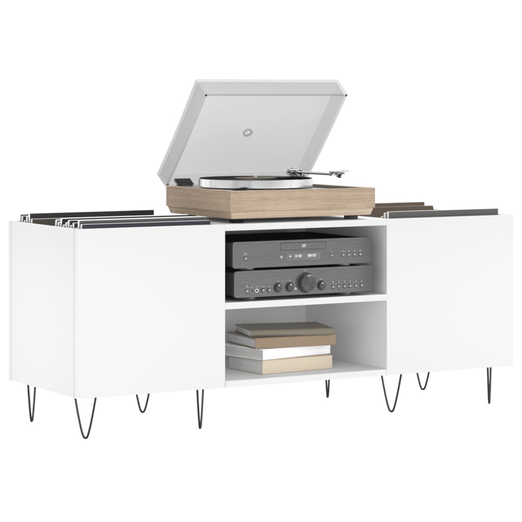 Record Cabinet White 121x38x48 cm Engineered Wood