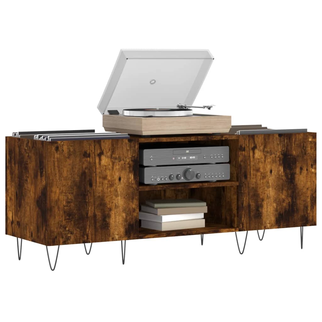 Record Cabinet Smoked Oak 121x38x48 cm Engineered Wood