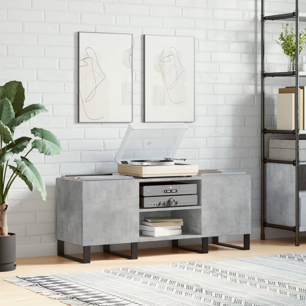 Record Cabinet Concrete Grey 121x38x48 cm Engineered Wood
