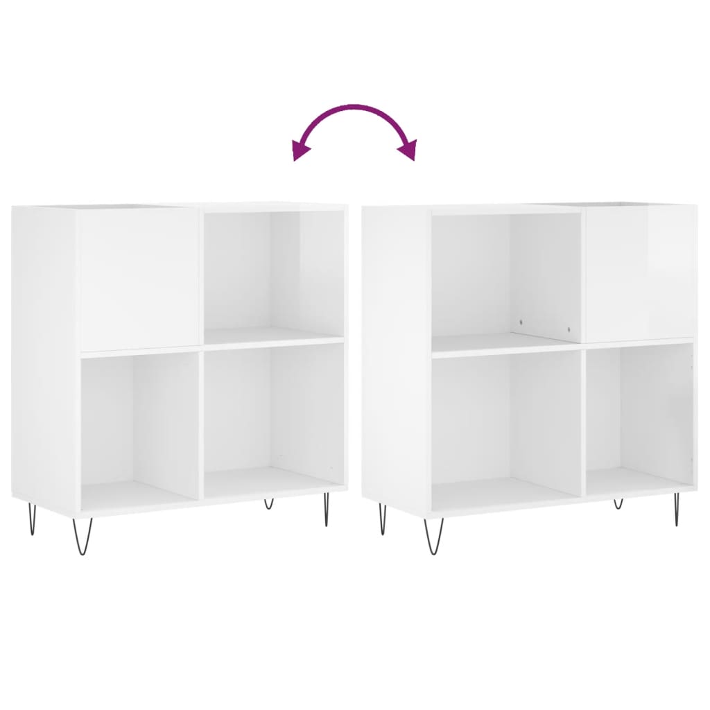 Record Cabinet High Gloss White 84.5x38x89 cm Engineered Wood