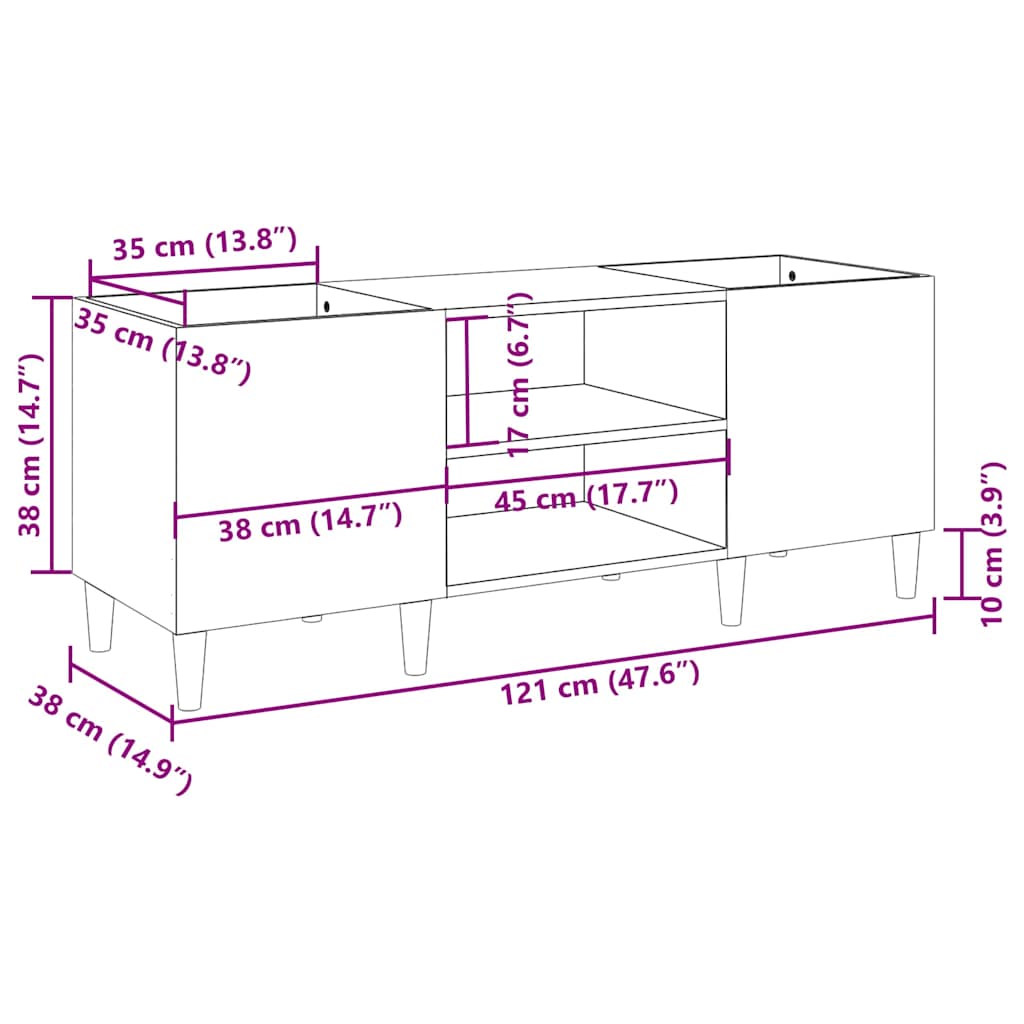 Record Cabinet White 121x38x48 cm Engineered Wood