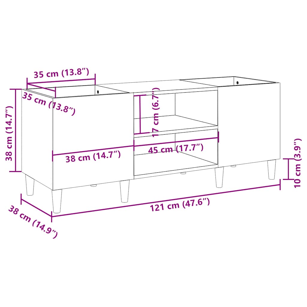 Record Cabinet High Gloss White 121x38x48 cm Engineered Wood