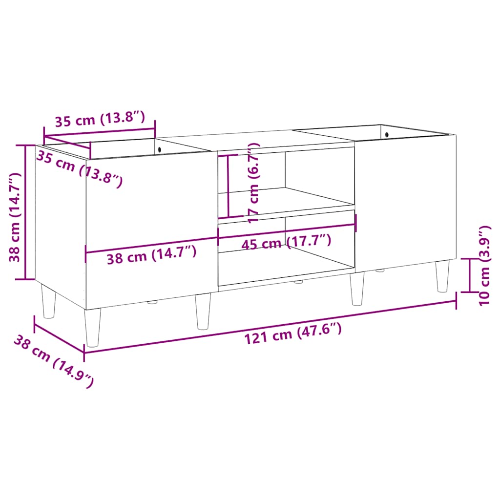 Record Cabinet Smoked Oak 121x38x48 cm Engineered Wood