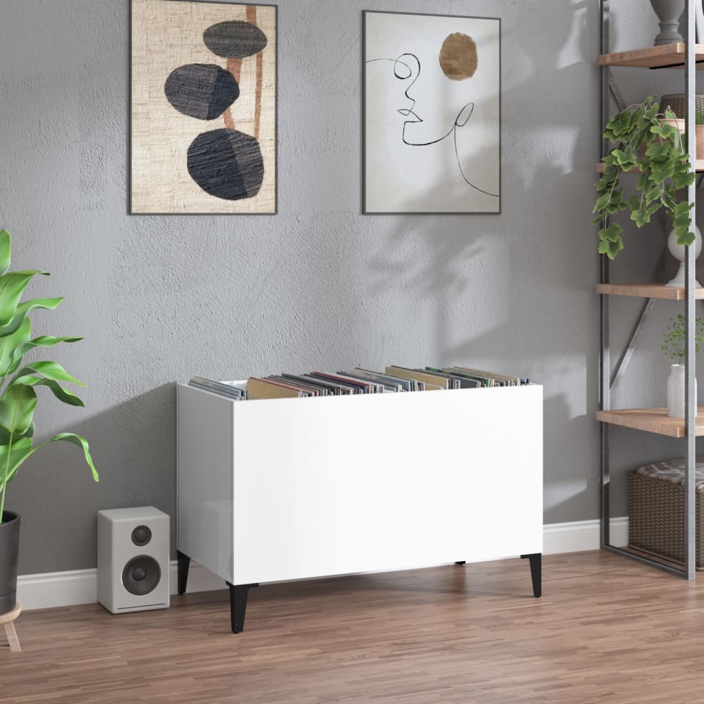 Record Cabinet High Gloss White 74.5x38x48 cm Engineered Wood