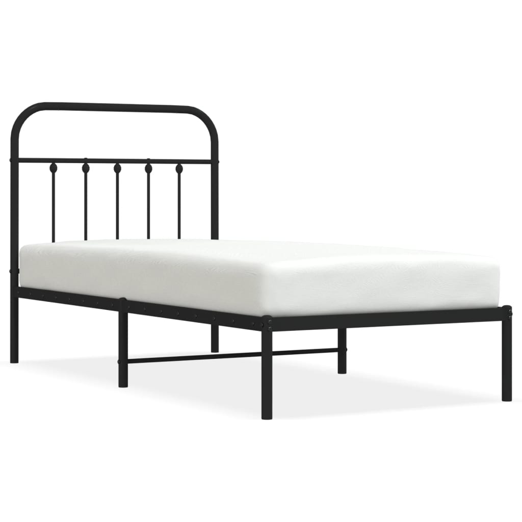 Metal Bed Frame without Mattress with Headboard Black 80x200cm