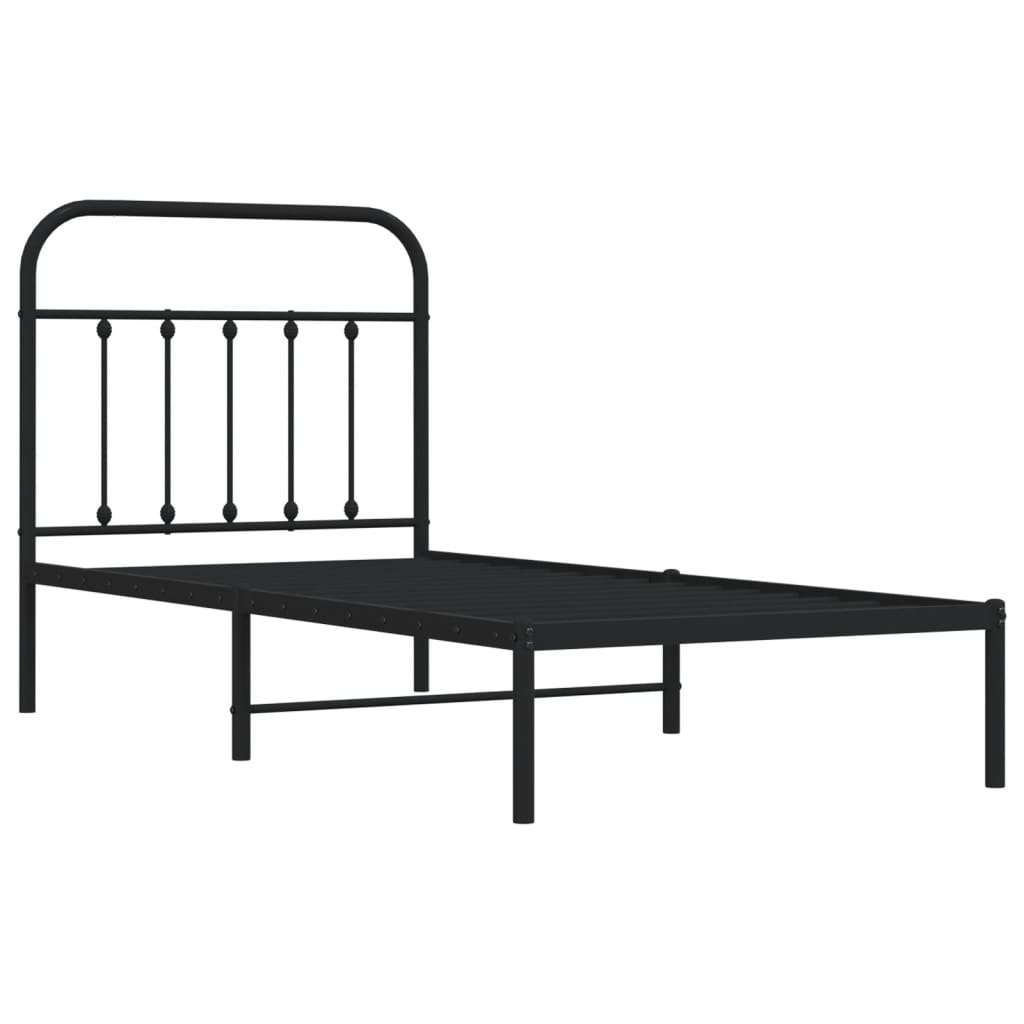 Metal Bed Frame without Mattress with Headboard Black 80x200cm