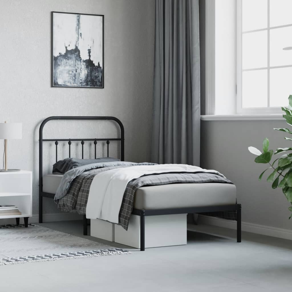 Metal Bed Frame without Mattress with Headboard Black 80x200cm