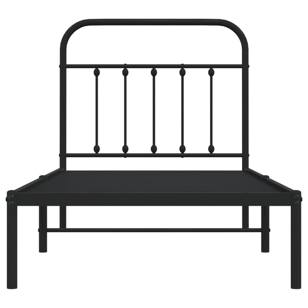 Metal Bed Frame without Mattress with Headboard Black 80x200cm