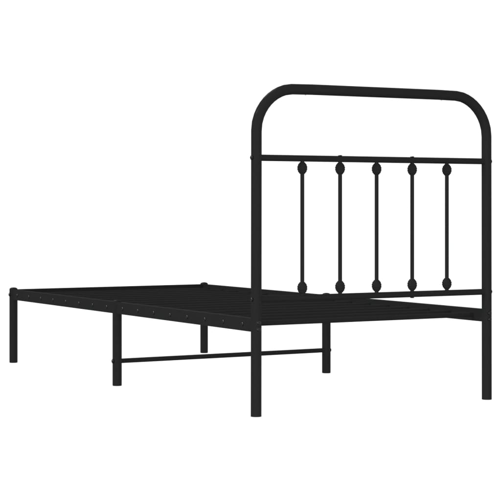 Metal Bed Frame without Mattress with Headboard Black 80x200cm