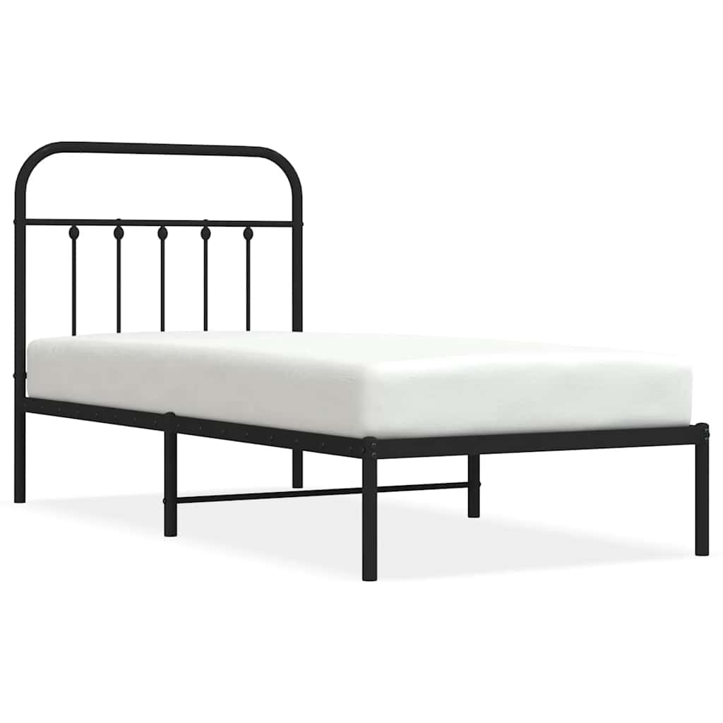 Metal Bed Frame without Mattress with Headboard Black 90x190cm