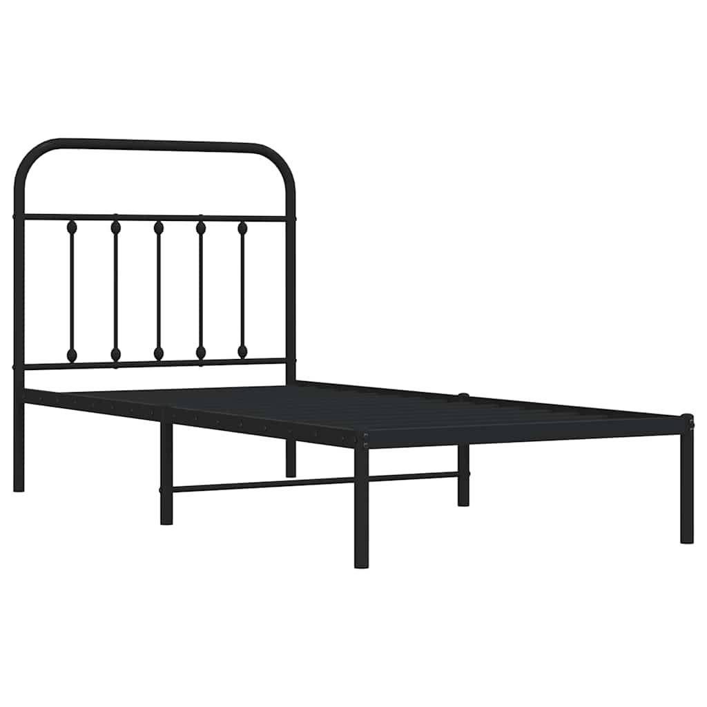 Metal Bed Frame without Mattress with Headboard Black 90x190cm