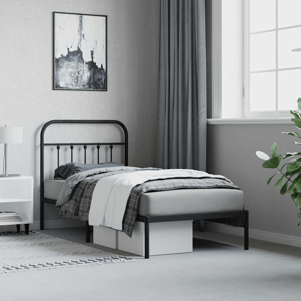 Metal Bed Frame without Mattress with Headboard Black 90x190cm