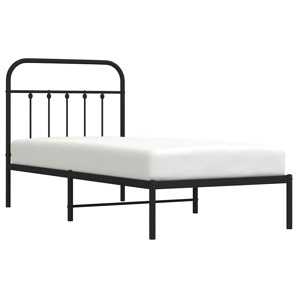 Metal Bed Frame without Mattress with Headboard Black 90x190cm