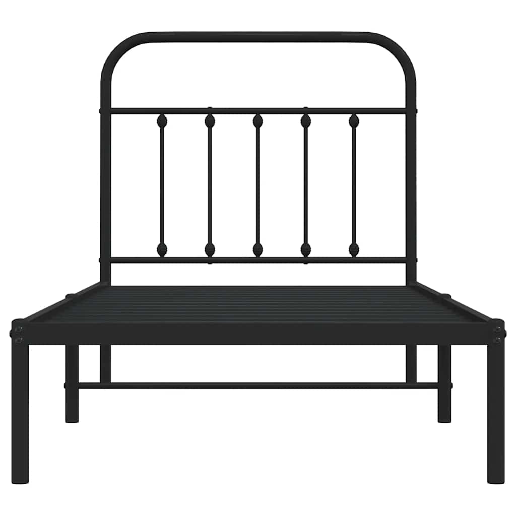 Metal Bed Frame without Mattress with Headboard Black 90x190cm