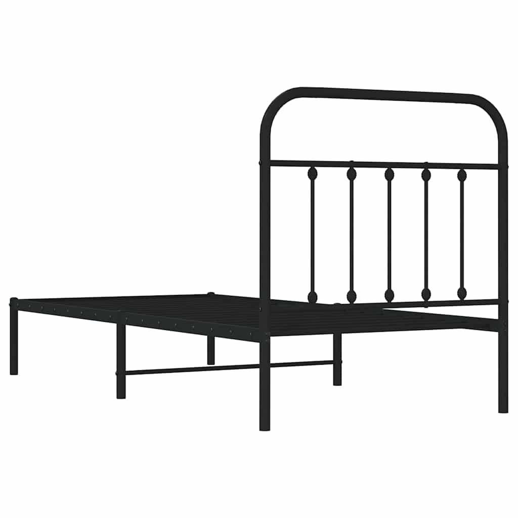 Metal Bed Frame without Mattress with Headboard Black 90x190cm
