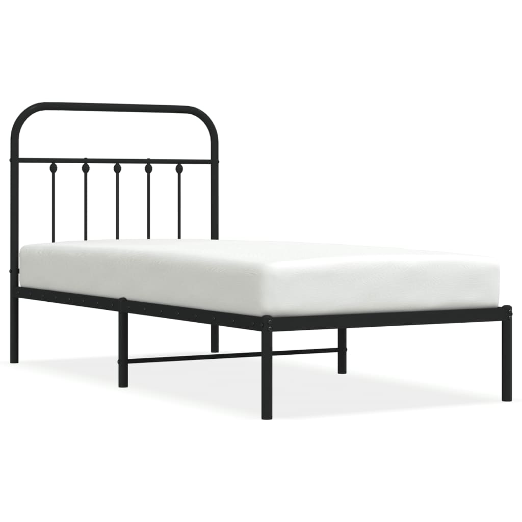 Metal Bed Frame without Mattress with Headboard Black 90x200cm