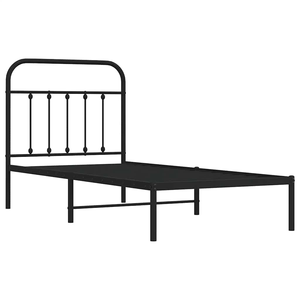 Metal Bed Frame without Mattress with Headboard Black 90x200cm