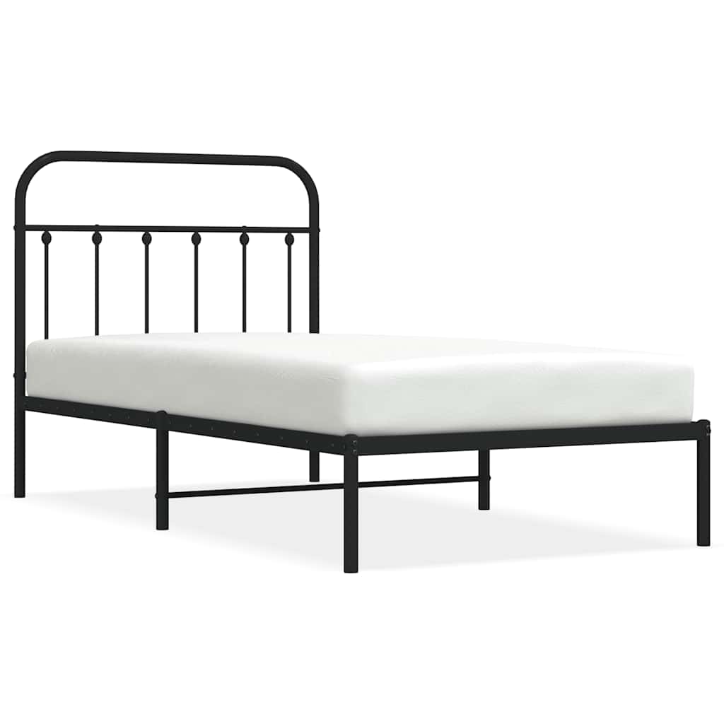 Metal Bed Frame without Mattress with Headboard Black 100x190cm