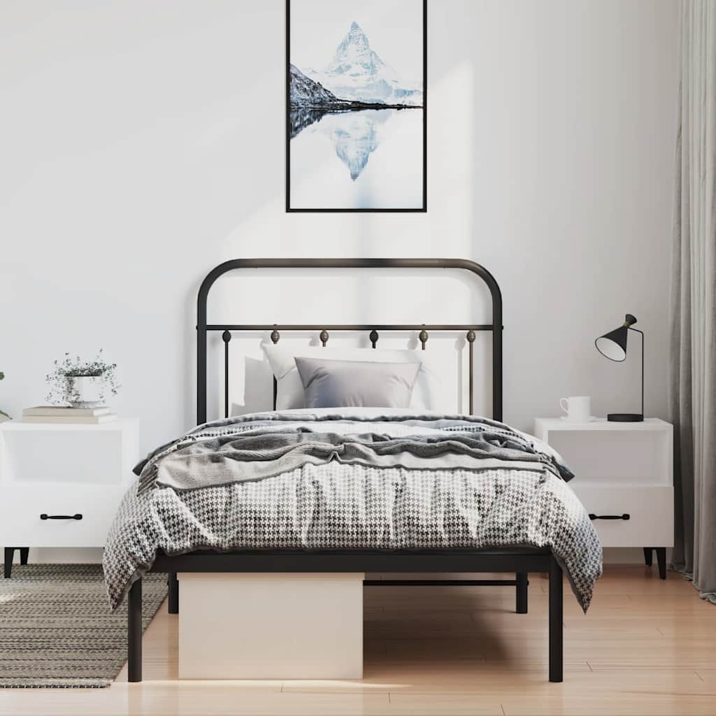 Metal Bed Frame without Mattress with Headboard Black 100x190cm