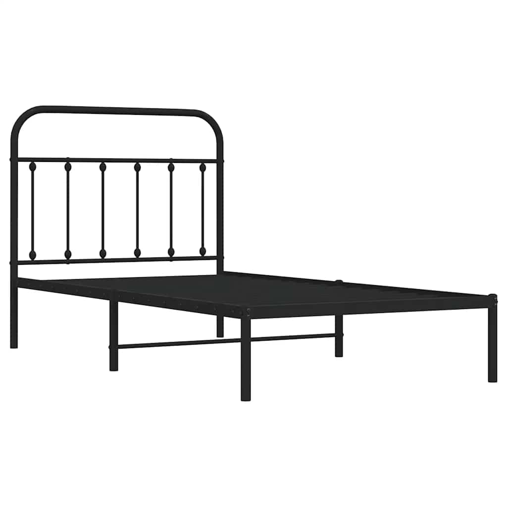 Metal Bed Frame without Mattress with Headboard Black 100x190cm
